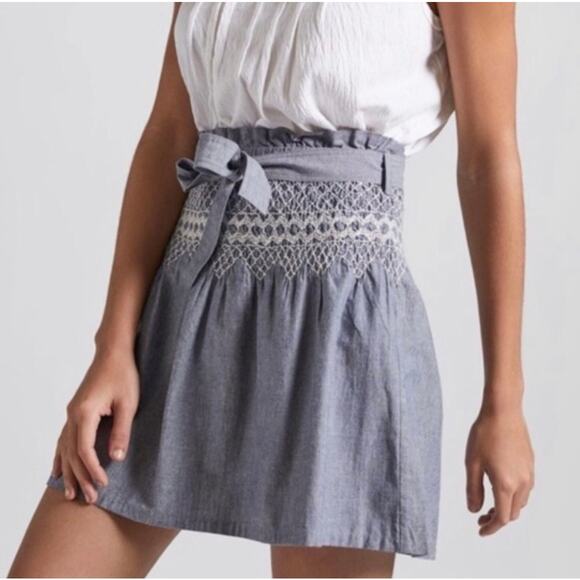 Current Elliott Cotton Embroidered Chambray Skirt Size 1 - Picture 1 of 9